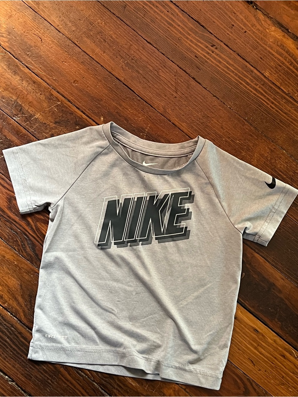 Nike Gray Short-Sleeve Logo Tee with Black Print